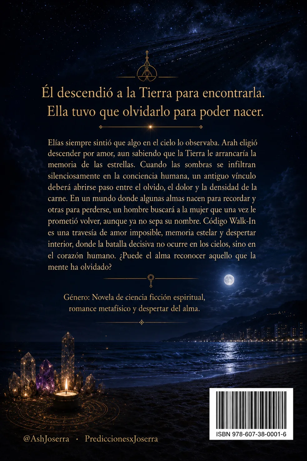 Contraportada original con sinopsis de la novela y un cielo estrellado